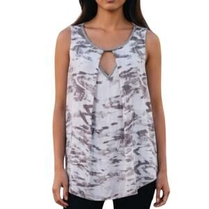 Juicy Couture XL Rhinestone Abstract Sleeveless Blouse Grey White